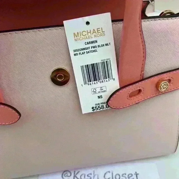 Michael Kors Carmen Medium Satchel Purse Color Block Belted Saffiano Leather - Picture 10 of 10